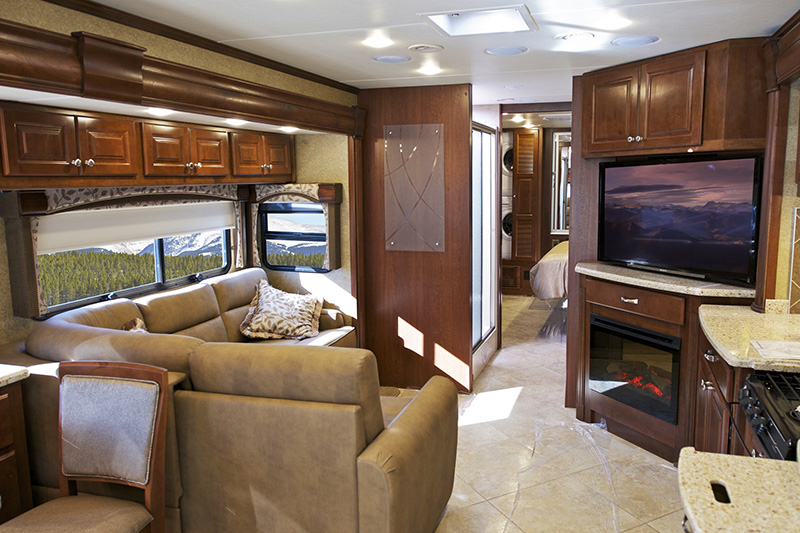 Interior of a modern motorhome seen while performing rv inspection