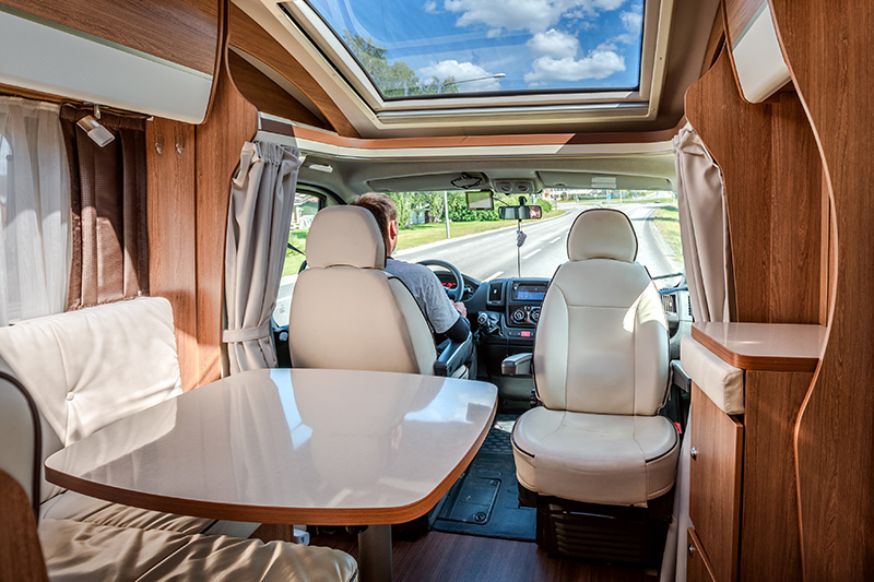 Interior of a recreation vehicle on the road driving after receiving rv inspection